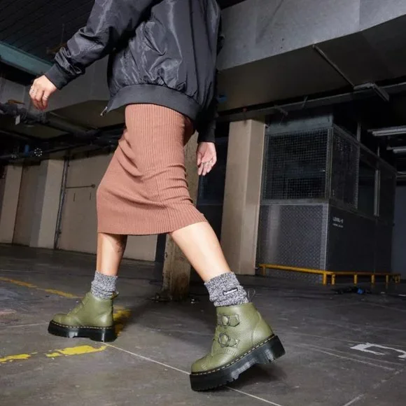 Dr. Martens Devon Flower Buckle Leather Platform Boots - Picture 14 of 16